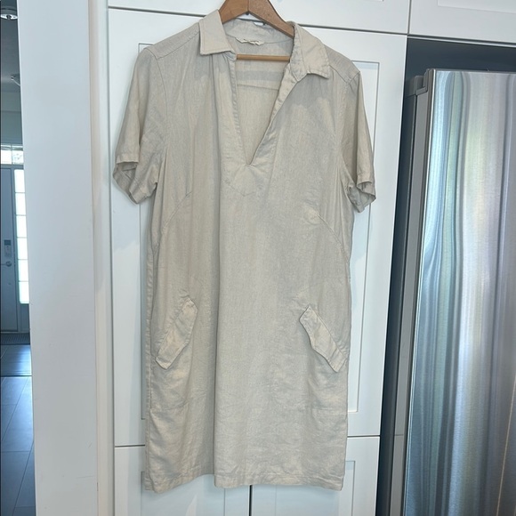 Max Studio Linen Blend Short Sleeve Collared Mini Tunic Dress Oatmeal Size L - Picture 3 of 15